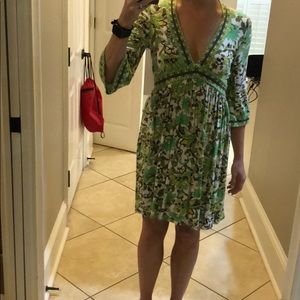 Milly green and brown print jersey dress Small